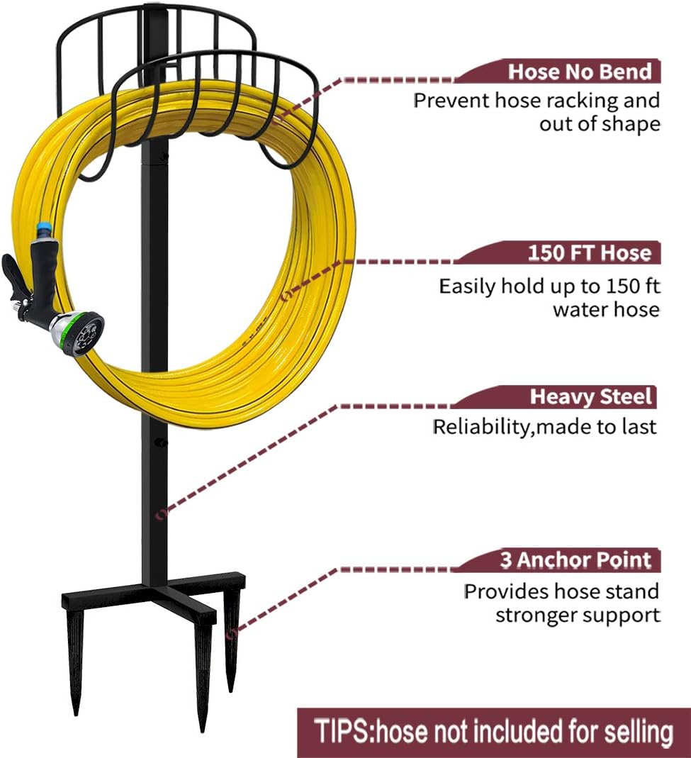Freestanding Garden Hose Holder Hanger, Outdoor Heavy Duty Metal Water Hose Storage Holders Stand Organizer Rack