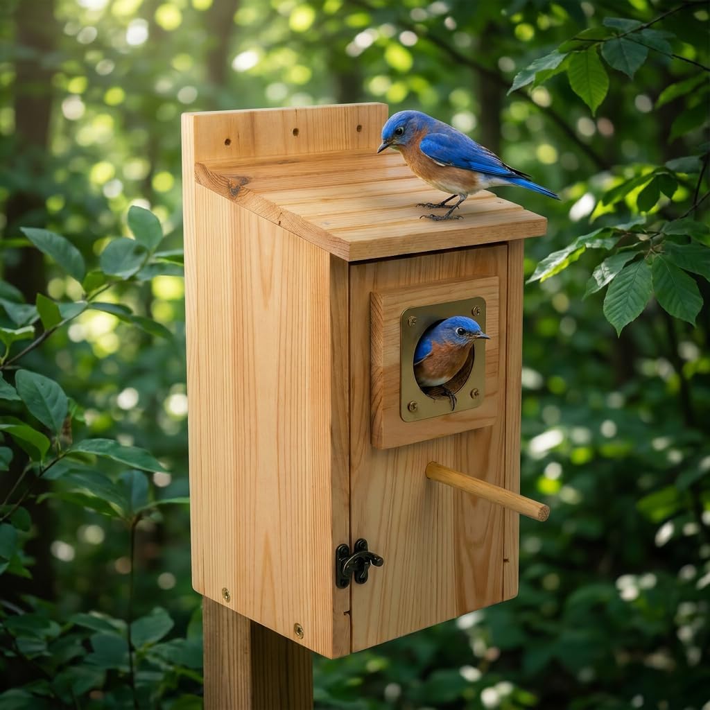 Bird Houses for Outside Clearance with Copper Guard, Pine Bird House Outdoor, Bluebird Finch Swallow Wren Chickadee No