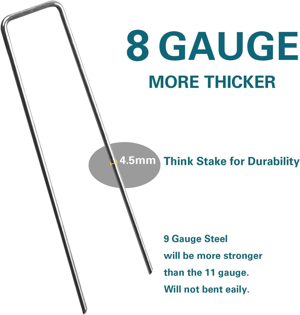 8 Inch Landscape Staples, More Thicker Heavy Duty 8 Gauge Galvanized Landscape Stakes, 125 Packs Garden Staples for
