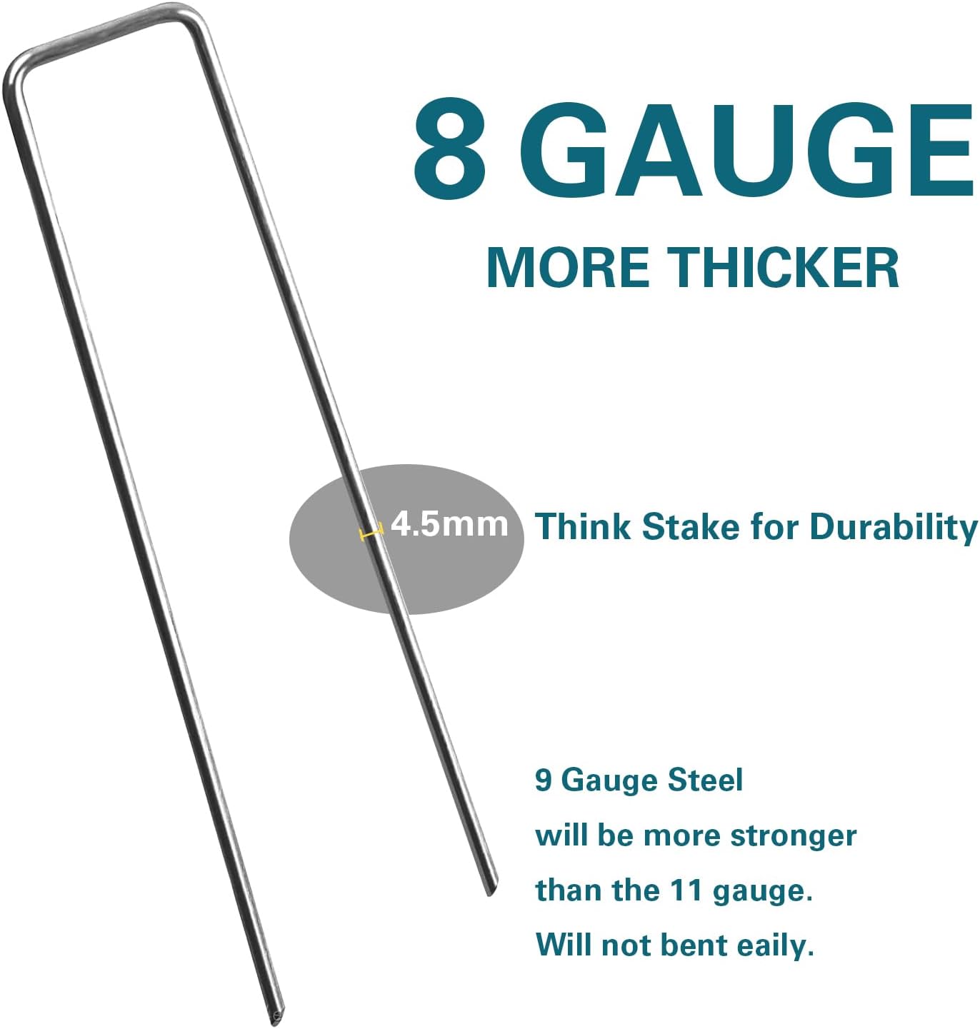 8 Inch Landscape Staples, More Thicker Heavy Duty 8 Gauge Galvanized Landscape Stakes, 125 Packs Garden Staples for