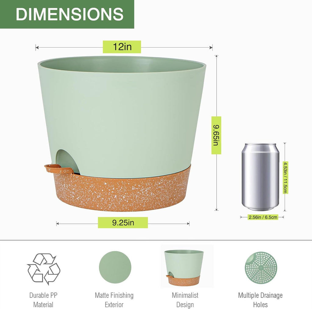 SwinDuck 12inch Large Self Watering Plant Pot, Plastic Cylinder Planter with 60Oz Deep Reservoir and Saucer for Indoor