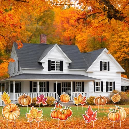 Bencailor 12 Pcs Fall Yard Sign with Stakes Autumn Outdoor Decorations