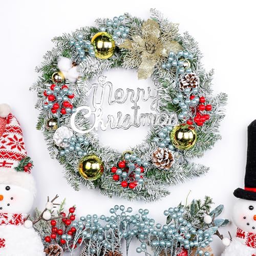 Fangoo 20 Pack 7 Inch Artificial Light Blue Berry Picks for Christmas Tree Light Blue Berries Stems Holly Berry Branches Ornaments Wreath Crafts Wedding Holiday Season Winter Home Decor