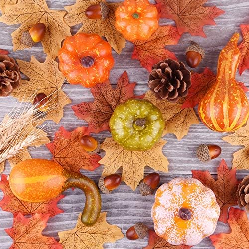 FEPITO 56 Pcs Autumn Mini Pumpkins Pine Cones for Thanksgiving Decorations
