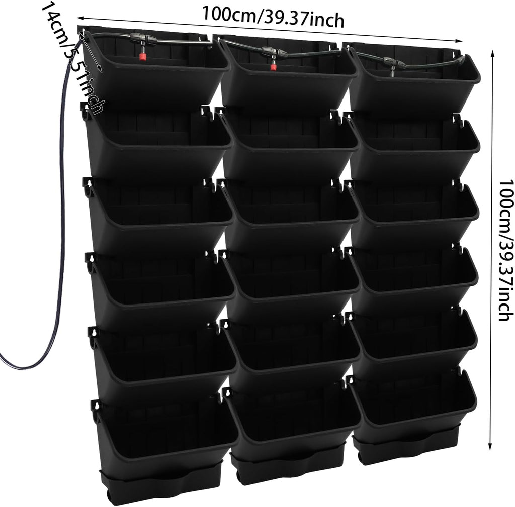 18 Pots Self-Watering Wall-Mounted Planter, 39.4”L x 39.4”H Vertical Wall Planter Self Watering Stackable Planters