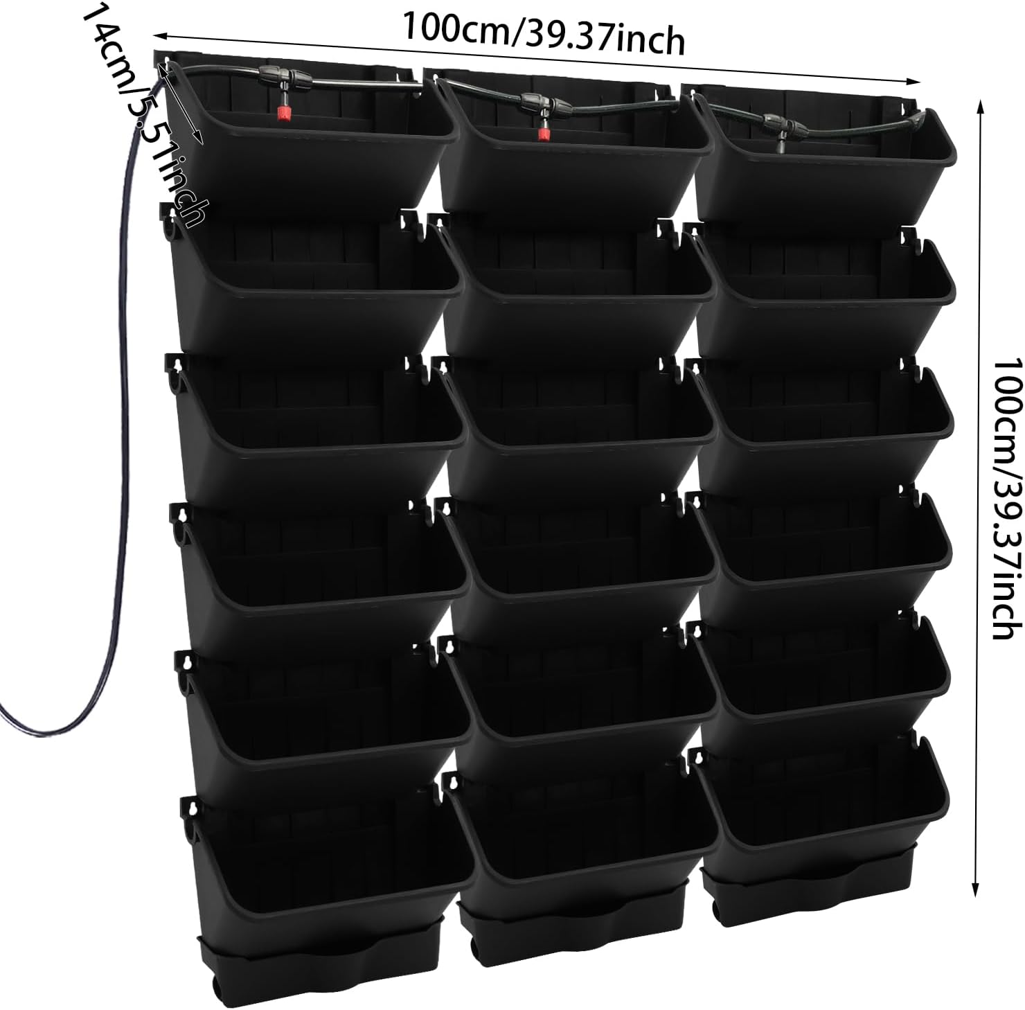 18 Pots Self-Watering Wall-Mounted Planter, 39.4”L x 39.4”H Vertical Wall Planter Self Watering Stackable Planters