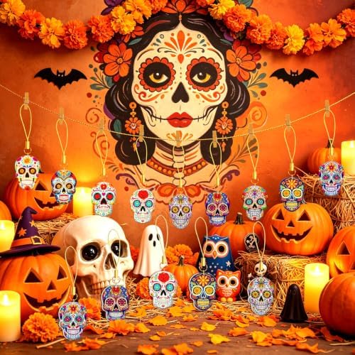36Pcs Skull Ornaments Double Side Dia De Los Muertos Hanging Decor