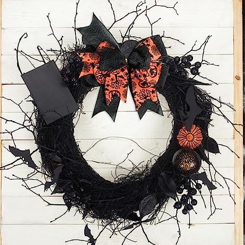 SIMISI RIBBON Halloween Bows for Wreaths Already Made Burlap Bow for Tree Topper, Halloween Decorations (9.5 x 13 inch)
