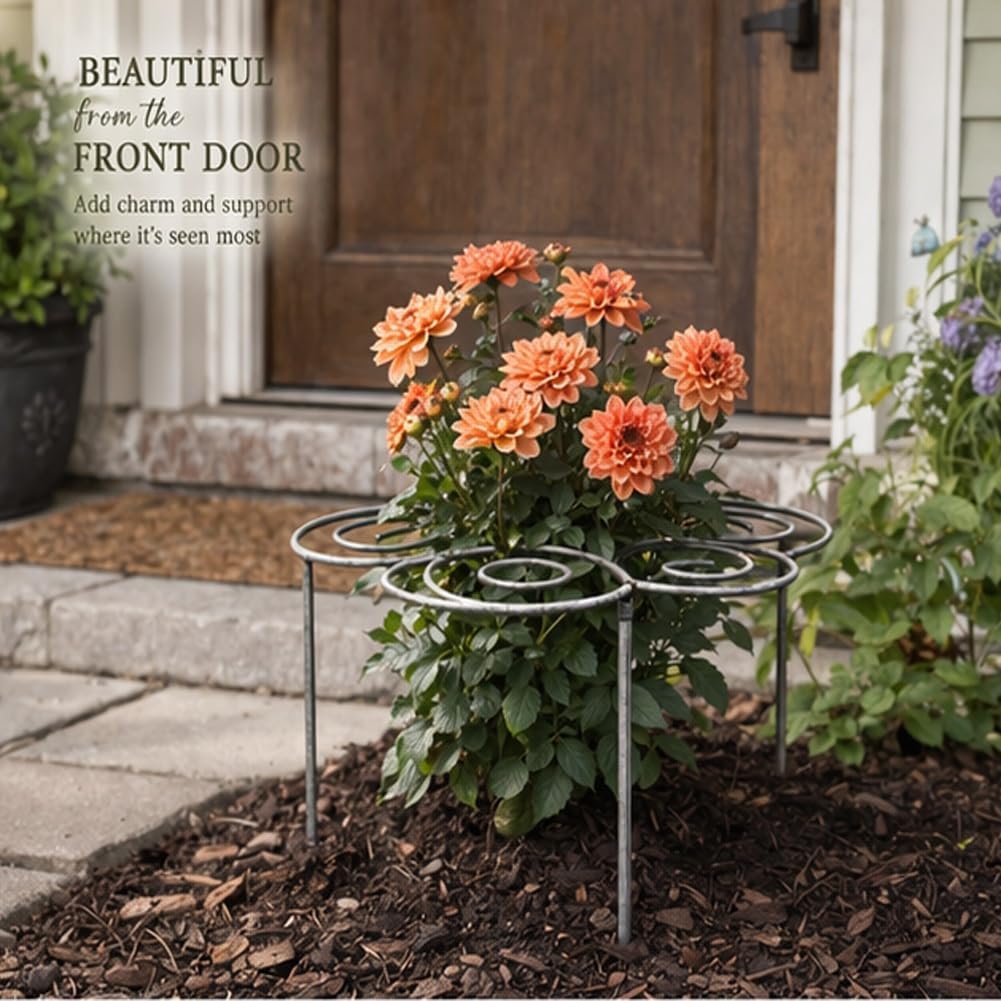 Metal Plant Support Ring for Garden - Stackable Grow Through Plant Stakes, Decorative Half Round Supports for Indoor