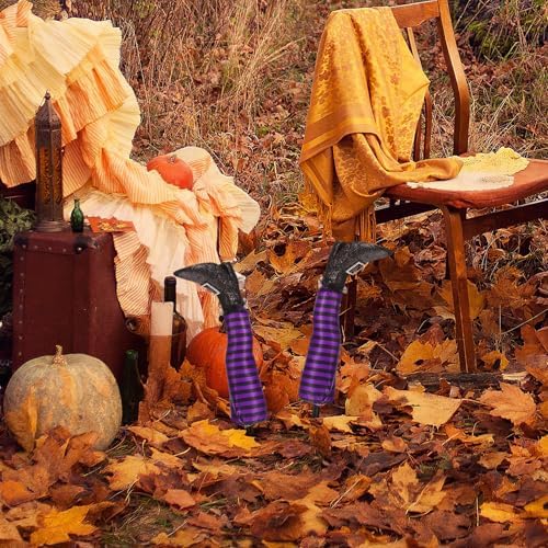 FAVOMOTO 2PCS Halloween Witch Legs, Purple Witches Legs Stakes Fabric Stakes Haunted House Garden Decor for Outdoor Halloween Party Lawn Garden Yard Decor