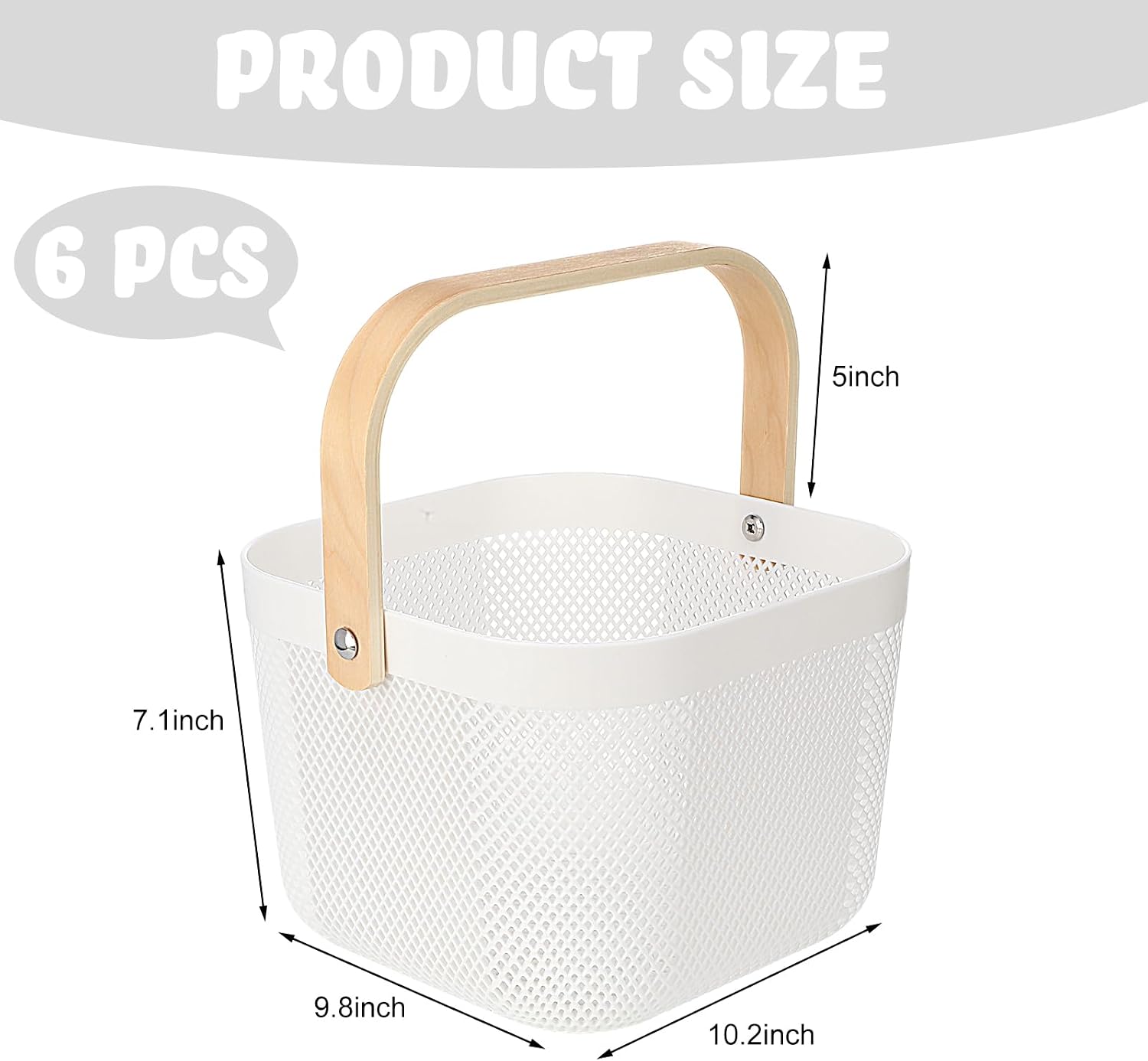 Roshtia 6 Pcs Plastic Mesh Storage Basket with Handle 9.8 x 10.2 x 7.1 Inch Garden Harvest Storage Basket Multi