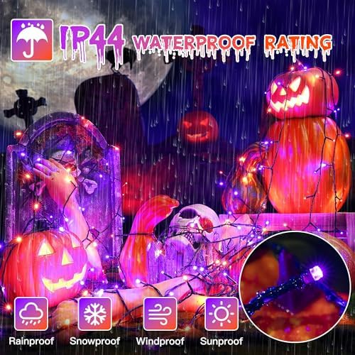 Guhope 33FT 100 LED Halloween Lights, Orange + Purple Halloween Lights Outdoor with 8 Lighting Modes, Waterproof String Lights for Halloween Christmas Outdoor Party Yard Garden Decoration