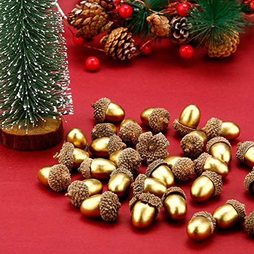 Pangda 60 Pack Artificial Acorns Decorative with Cap for Crafts, Gold