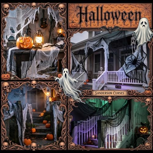 6 Pack Creepy Cloth 30 x 72 Inch, Spooky Halloween Polyester Decorations Scary Gauze Cloth Doorways Indoor Halloween Decorations Outdoor Yard Home Wall Decor(4 Black 2 White)