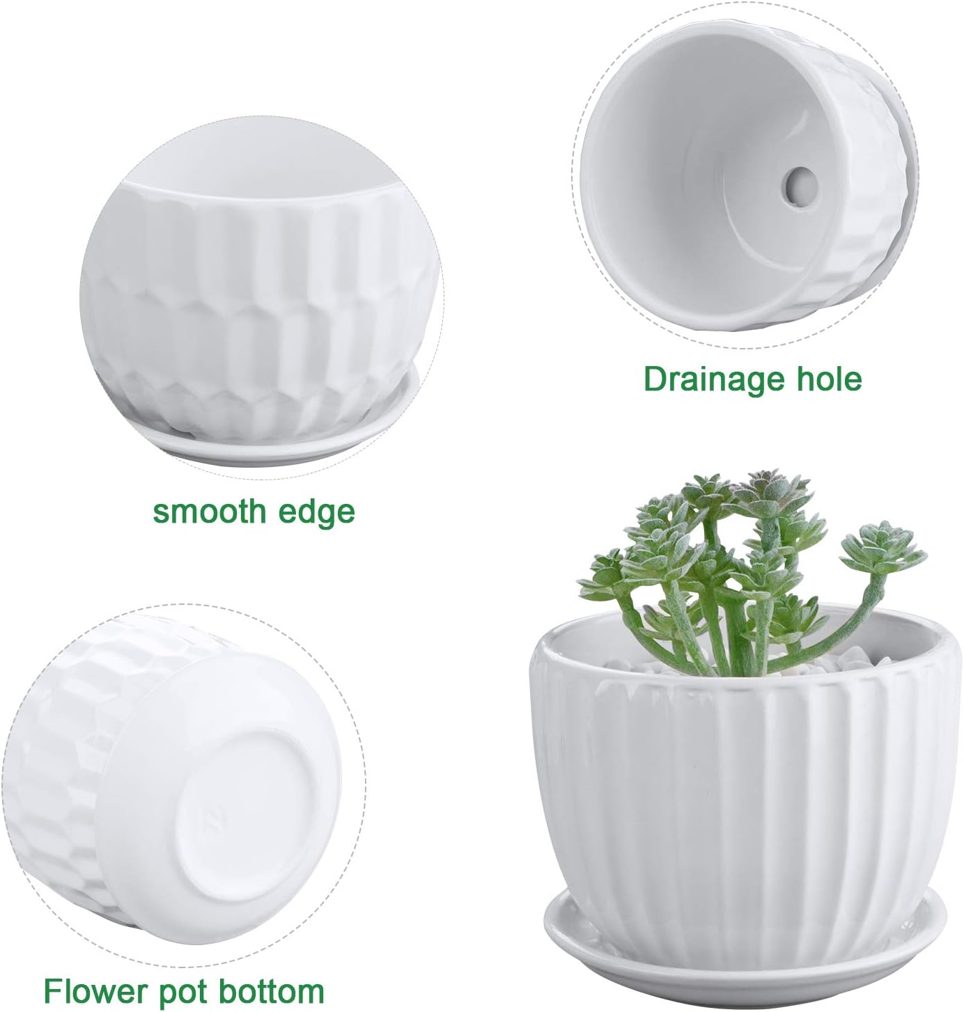 Flower Pots, 4 Inch Cylinder Ceramic Plant Pots with Connected Saucer, Mini Ceramic Planters for Succulent and Little