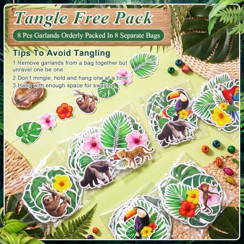 Xinnun 8 Pcs Rainforest Animals Garland Banners Jungle Party Hanging Decor