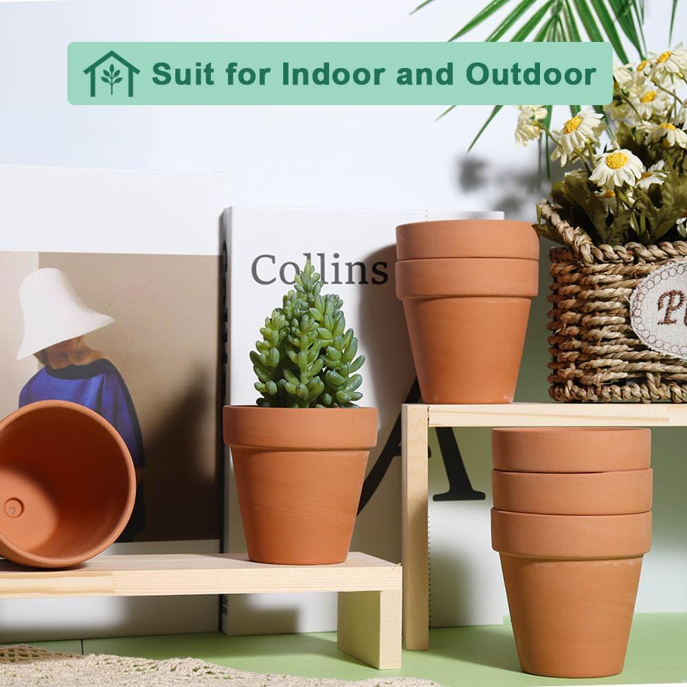 3 Inch Terracotta & Clay Pot for Plant with Drainage, 20 Pack | Clay Flowerpot, Nursery pot for succulents, cactus