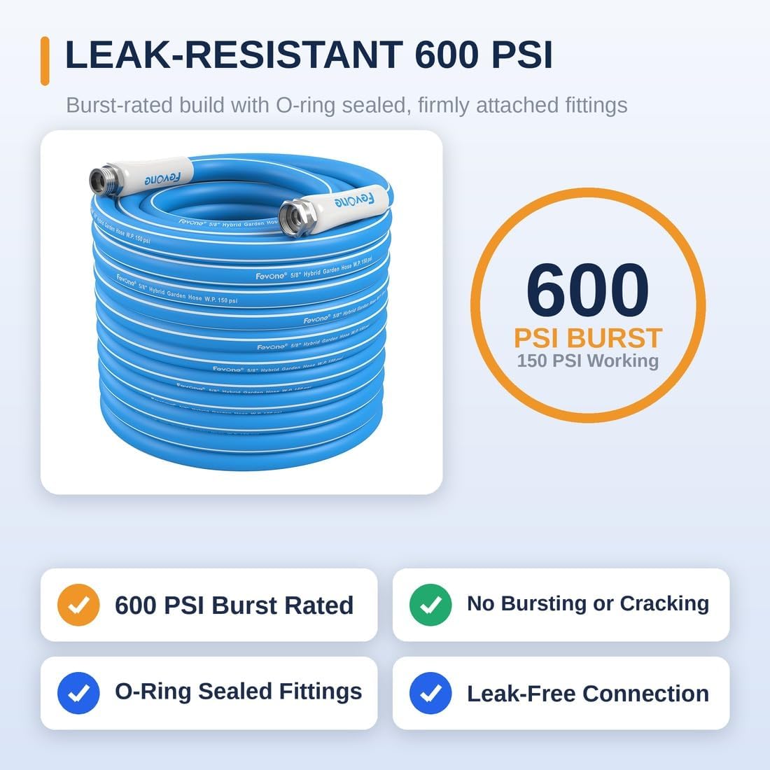 Kink Free Garden hose 100 ft, Heavy Duty Water Hose | Drinking Water Safe, Flexible Lightweight Hybrid Polymer, 5/8 ID
