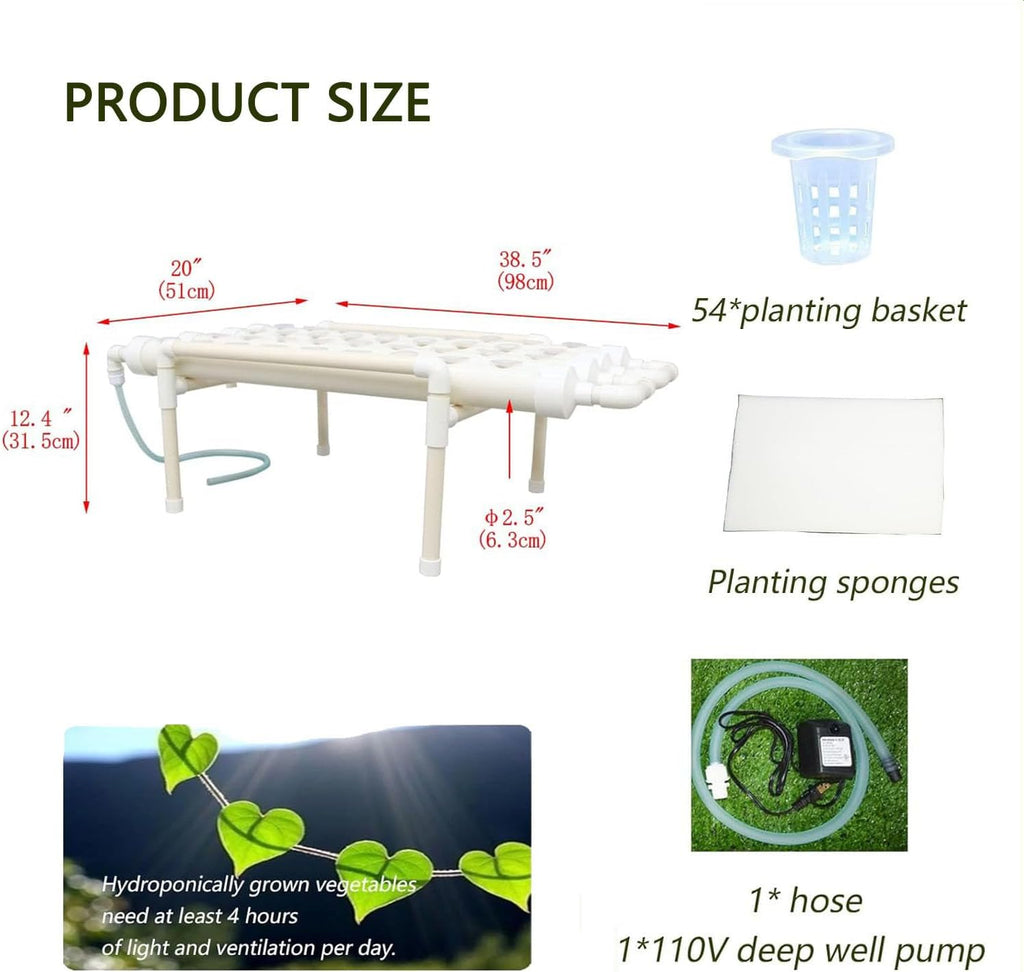 INTBUYING Hydroponics Growing System 36 Holes 4 Pipes 1 Layer Plant Site Grow Kit Horizontal with Water Pump, Nest