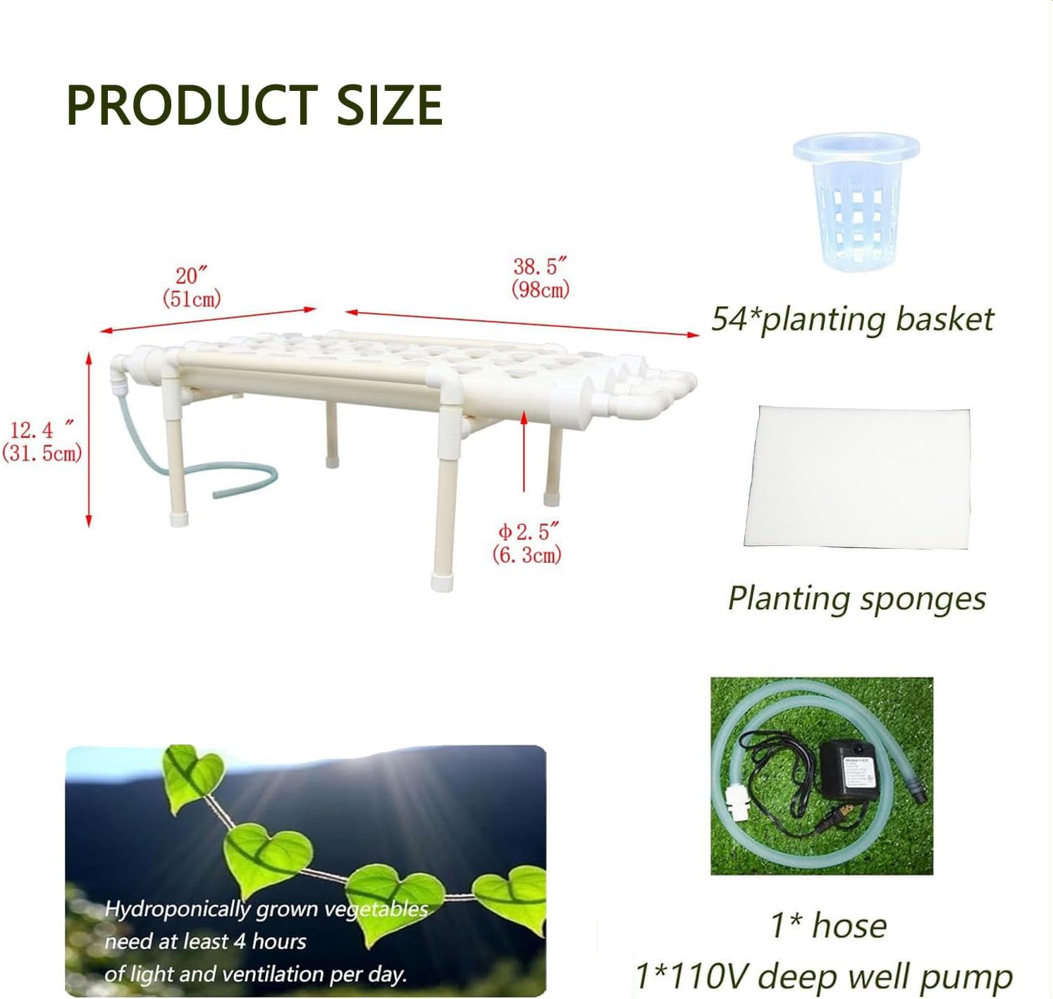 INTBUYING Hydroponics Growing System 36 Holes 4 Pipes 1 Layer Plant Site Grow Kit Horizontal with Water Pump, Nest