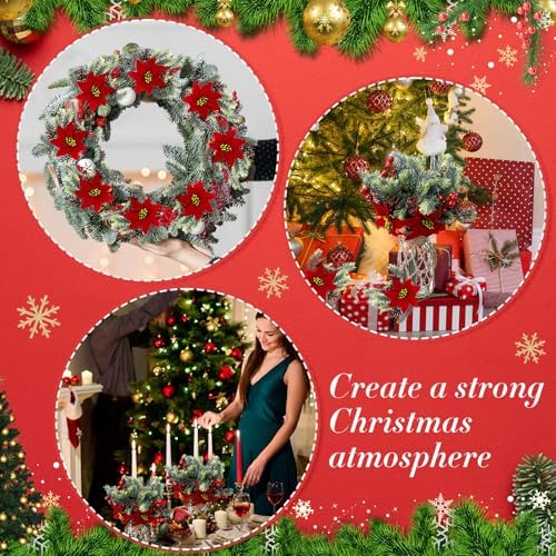 4 Pcs 13.4'' Velvet Poinsettias Artificial Christmas Flowers Outdoor