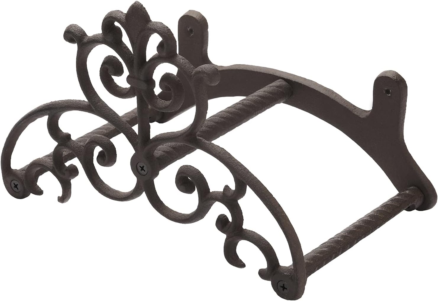MyGift Brown Heavy Duty Cast Iron Outdoor Garden Water Hose Hanger | Wall Mounted Hose Reel with Vintage Scrollwork