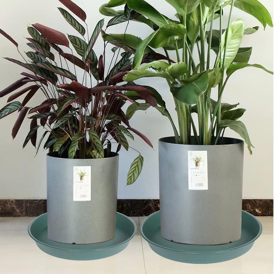 4 Pack of 14 inch Plant Saucer, Heavy Duty Round Plant Trays for Pots, Plastic Plant Water Tray, Bird Bath Bowls, Plant Saucers for Indoors, Drip Trays for Planter 12-14" (14", Green)