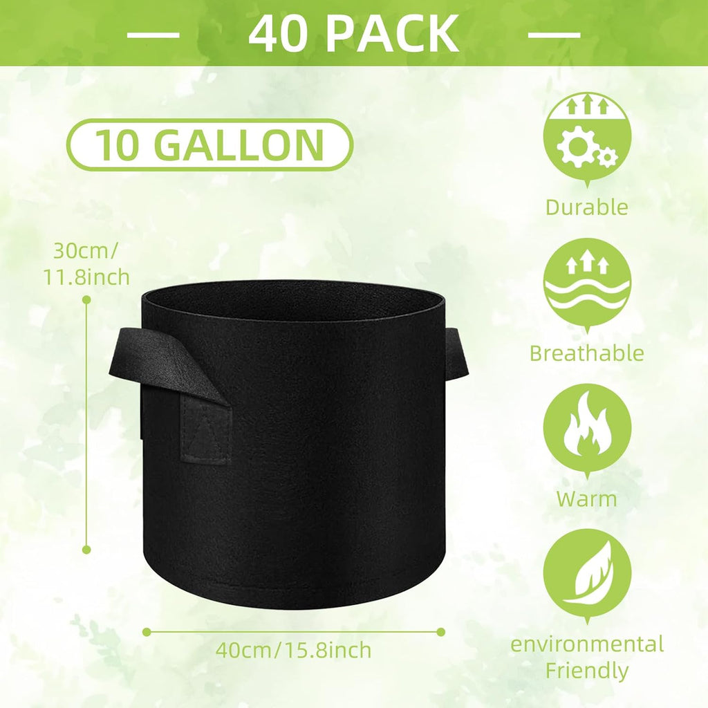 40-Pack 10 Gallon Grow Bag, Non-Woven Fabric Pots with Handles, Garden Planting Bag for Potatoes, Carrots, Tomatoes and