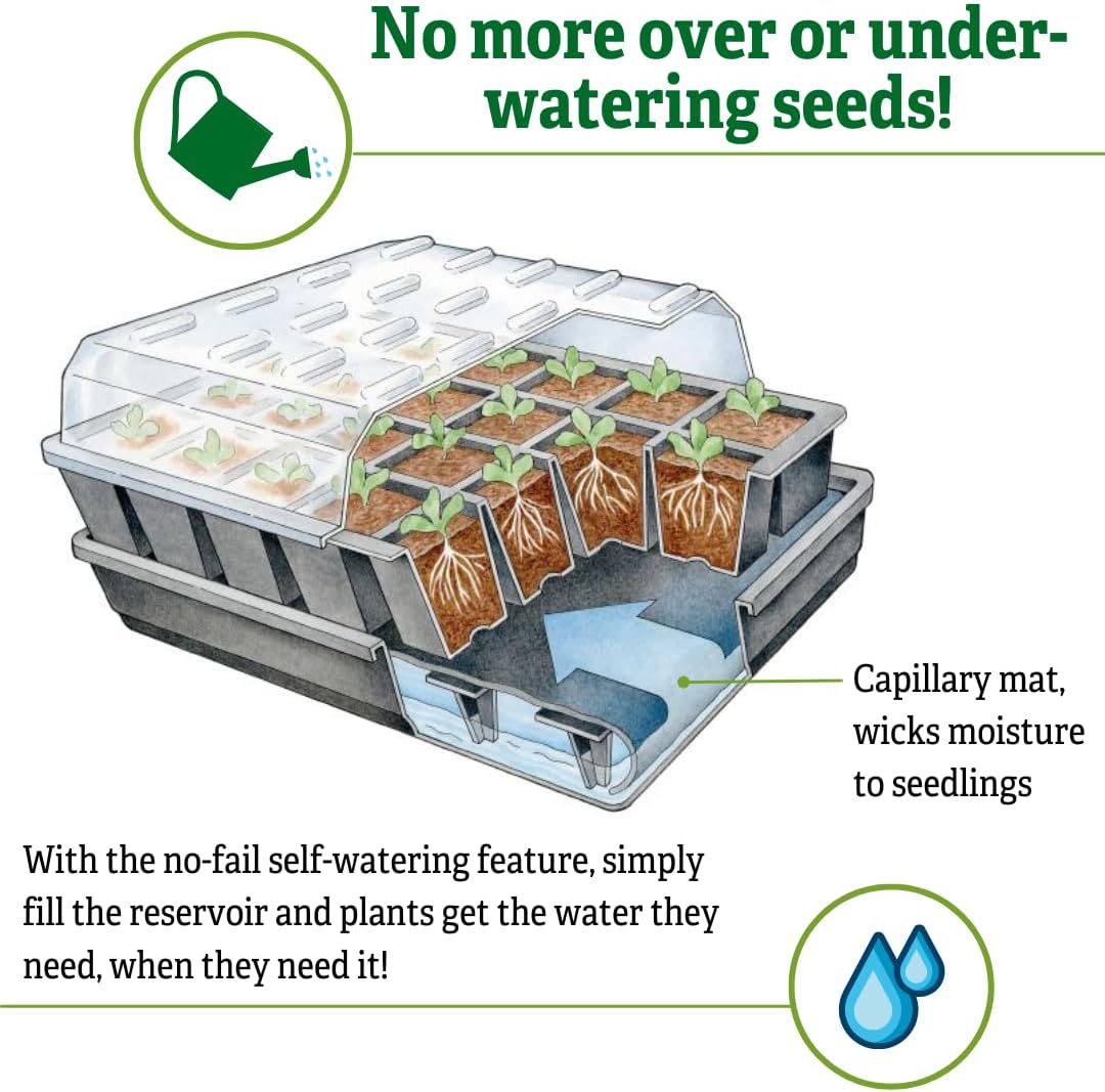 Gardener's Supply Company GrowEase Self Watering Seed Starting Kit | 24- Cell, Holds 3 Quarts of Soil | Capillary Mat