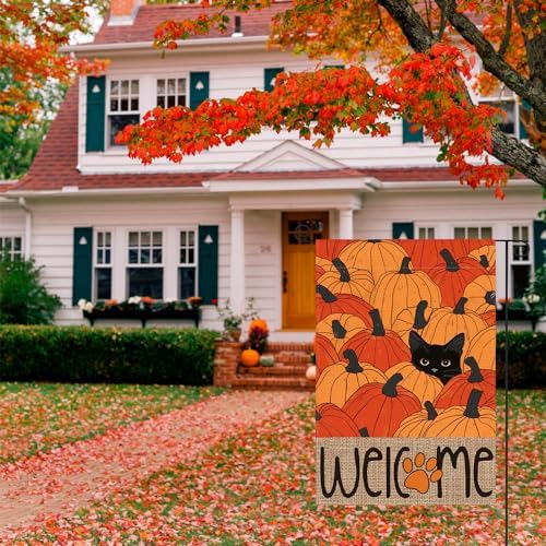 AVOIN colorlife Black Cat Pumpkins Fall Garden Flag 12x18 Inch Outside