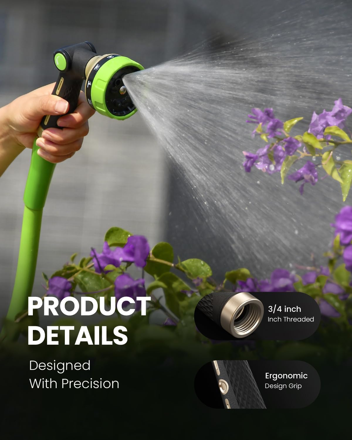 RAINPOINT Garden Hose Nozzle Heavy Duty - 100% Metal Thumb Control Spray Nozzles for Garden Hose High Pressure, 10