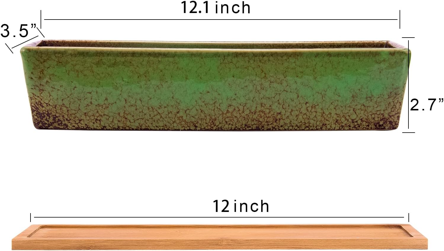 Artketty 12.1 Inch Large Succulent Planters Pots with Drainage Tray, Long Rectangle Ceramic Pots for Indoor