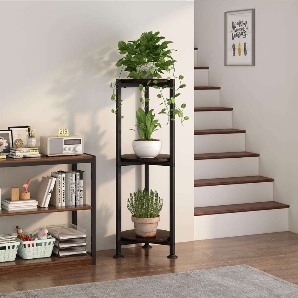 3 Tier Plant Stand Indoor Corner Tall Round Shape Plant Shelf | Modern Metal MDF board Flower Storage,Suitable tight