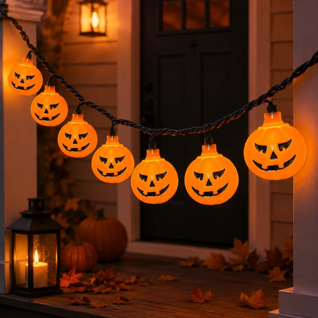 Abeja Halloween Pumpkin String Lights, 8.5FT 10 LED Jack-O-Lantern Lights