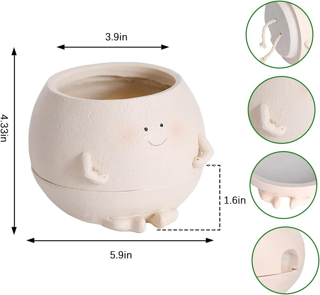 NINIPAPA Self Watering Plant Pot 4 Inch Cute Smile Face Planter Pot for Indoor Outdoor Plants with Drainage Hole Unique