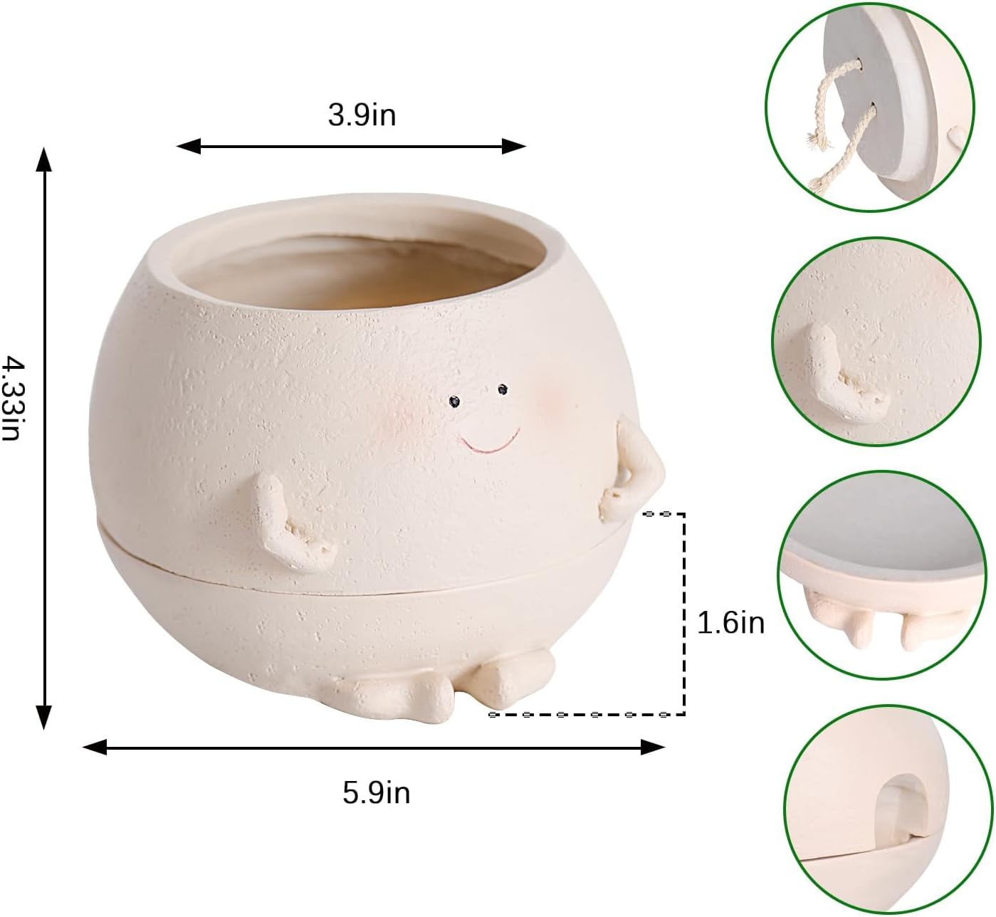 NINIPAPA Self Watering Plant Pot 4 Inch Cute Smile Face Planter Pot for Indoor Outdoor Plants with Drainage Hole Unique