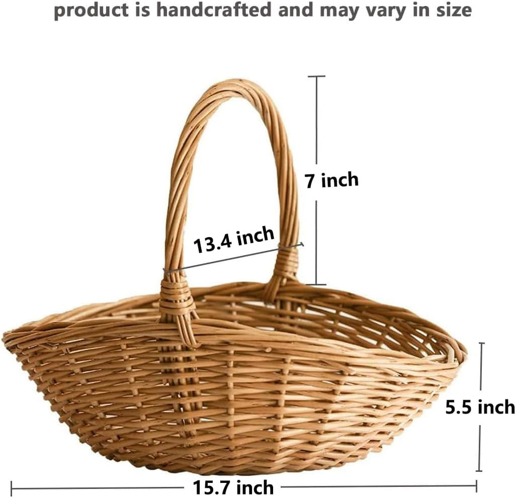 Natural Woven Willow Picnic Basket with Handle - Handcrafted Wicker Storage Basket for Picnic, Shopping, Home