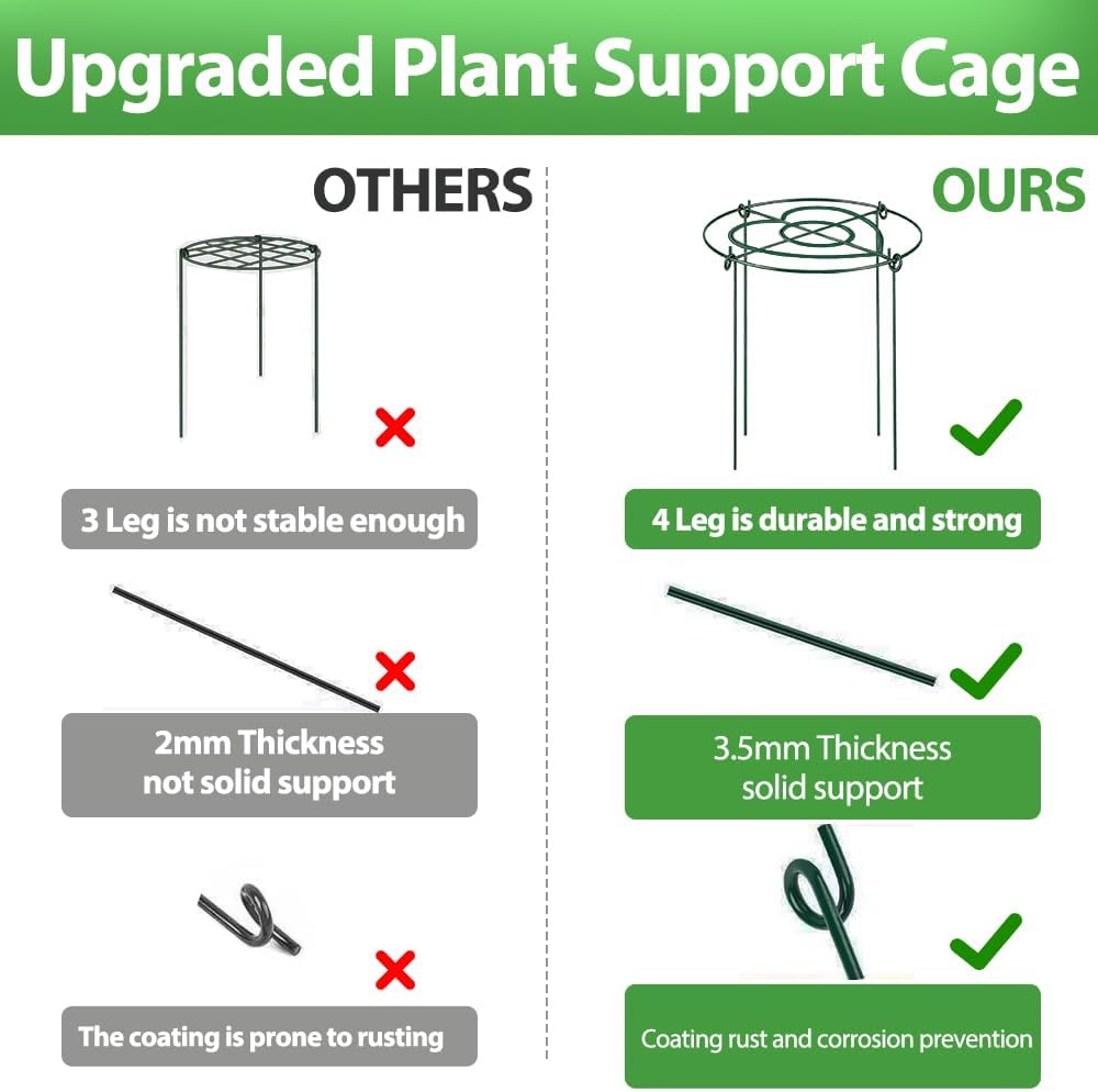 Peony Cages and Supports Pack 6 PCS ,11.8" Dx15.8" H Heavy Duty Plant Support Cage Set for hydrangeas, Roses and