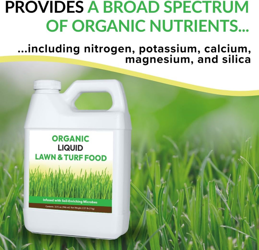Organic Liquid Lawn & Turf Food - Rapid Green-Up Concentrate | Infused with a Broad Spectrum of Soil Enriching Microbes