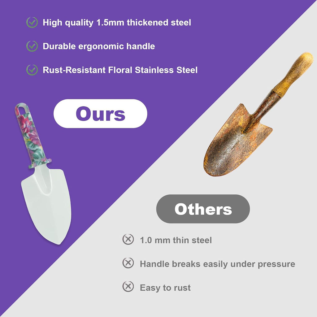 Gardening Gifts for Mom Kit, Garden Hand Tool Set for Women | All-In-One Gardening Kit, Purple Flower Print,Stainless