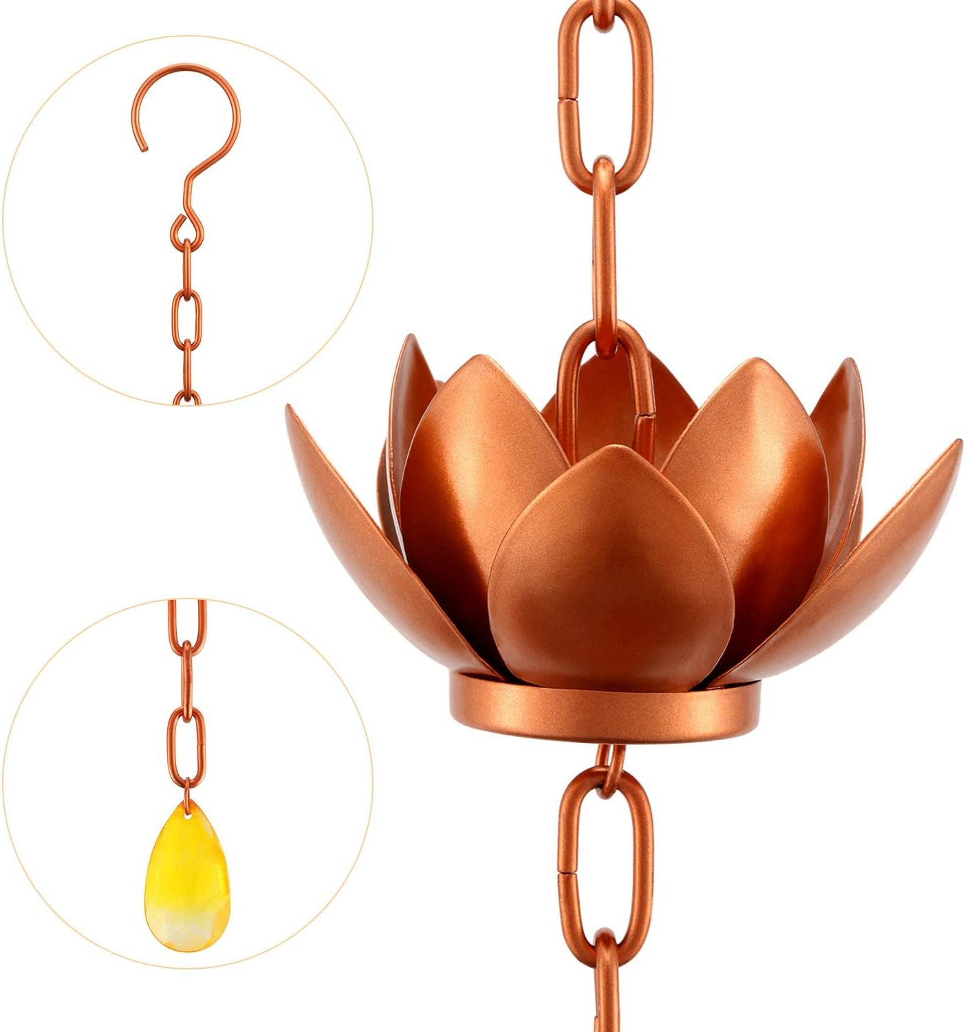 Oak Leaf Rain Chain with Adapter, 8.5ft | Adjustable Lotus Rain Catcher Chain for Gutters Outside Downspout, for Divert