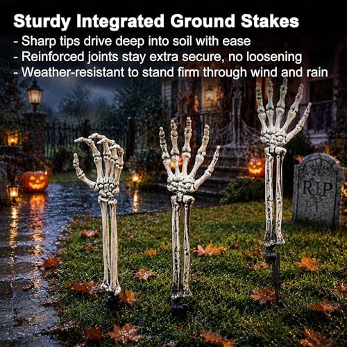 GameXcel 12 Pcs Halloween Skeleton Hands with Stakes - 18" Posable Arms