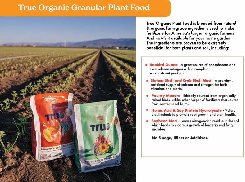 True Organic All Purpose Plant Food – Organic Fertilizer for Fruits, Vegetables, Flowers, and Herbs – 12lb Bag Covers
