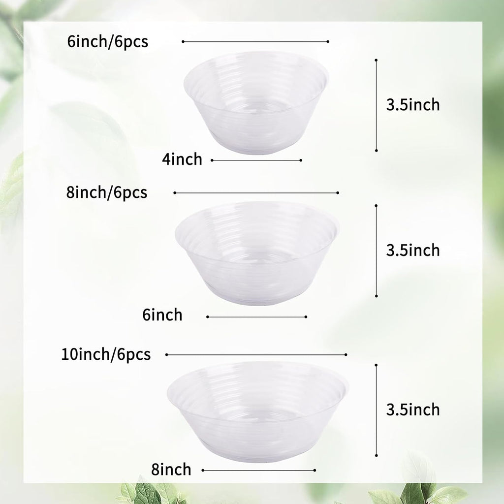 18 Pcs Clear Plastic Plant Saucers for Flower Pots(6, 8, 10 Inch) | Clear Deep Drip Trays, Thickened Saucers for Pots