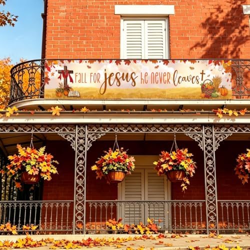 Fall for Jesus He Never Leaves Christian Fall Banner Thanksgiving Yard Sign