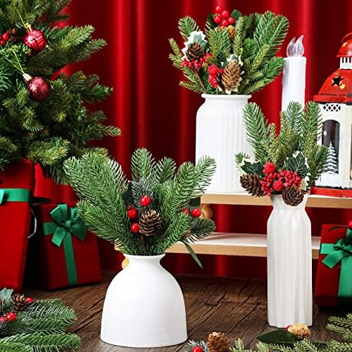 Yunlly 60 Pcs Christmas Pine Picks Holly Berry Pinecones,Charming Style