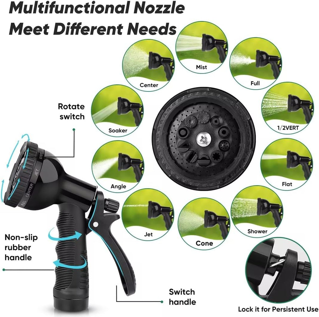 Kebose Garden Hose 100FT, Stainless Steel Hose with 10 Functional Nozzles | No Kink Metal Water Hose, Lightweight and