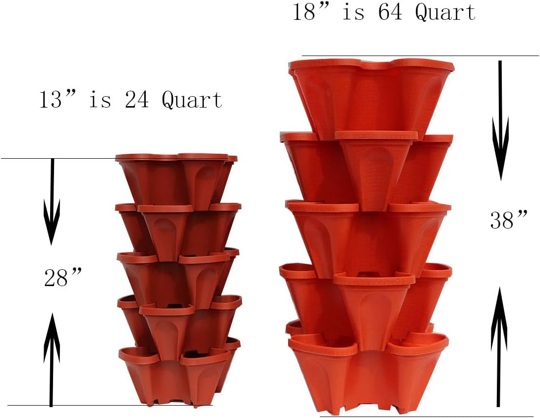 Mr. Stacky 18 inch Large Stackable Planters (Terra-Cotta) Out Door Garden. Vertical Planter. Made USA. Easy to Set up