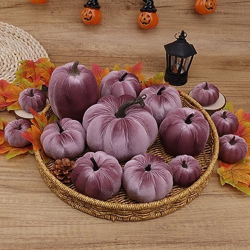16Pcs Thanksgiving Artificial Velvet Pumpkins Foam Pumpkin Decor