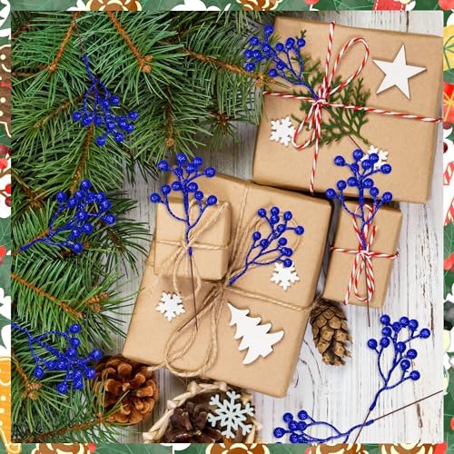 24PCS Blue Berry Stems 7.08in Christmas Tree Decorations Holly Berry Picks